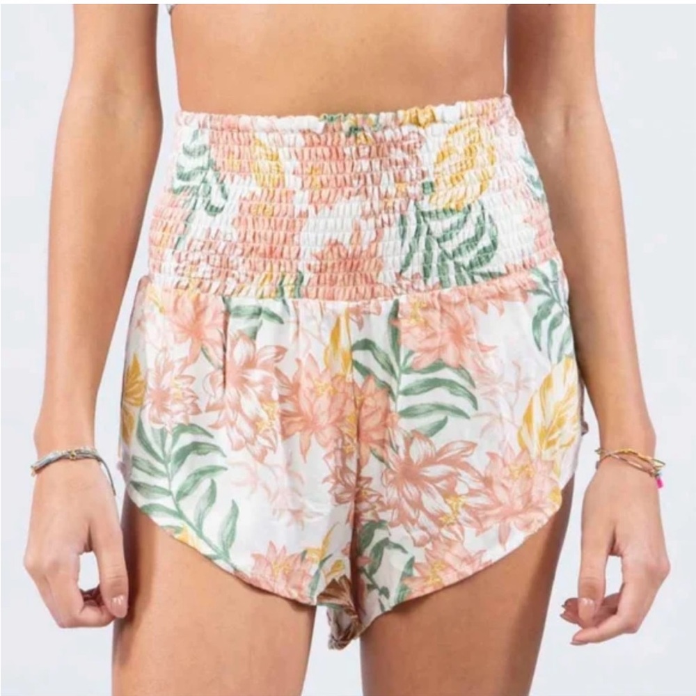 Rip Curl Floral High-Waisted Shorts - Pink, Green, Yellow